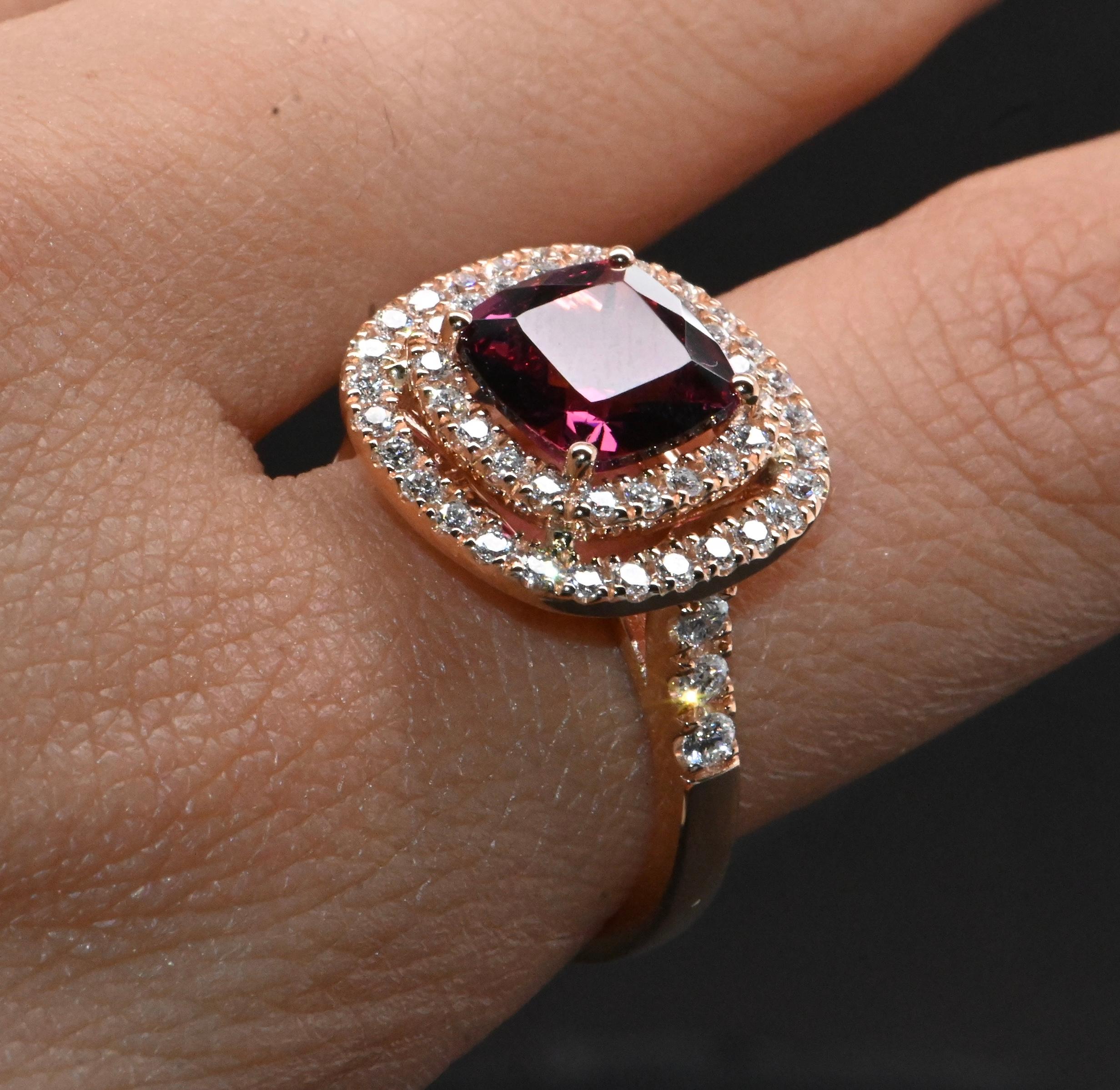 Anello Cocktail in oro rosa 18 carati con rodolite e diamanti 0,640 carati In condizioni Nuovo in vendita a Vannes, FR