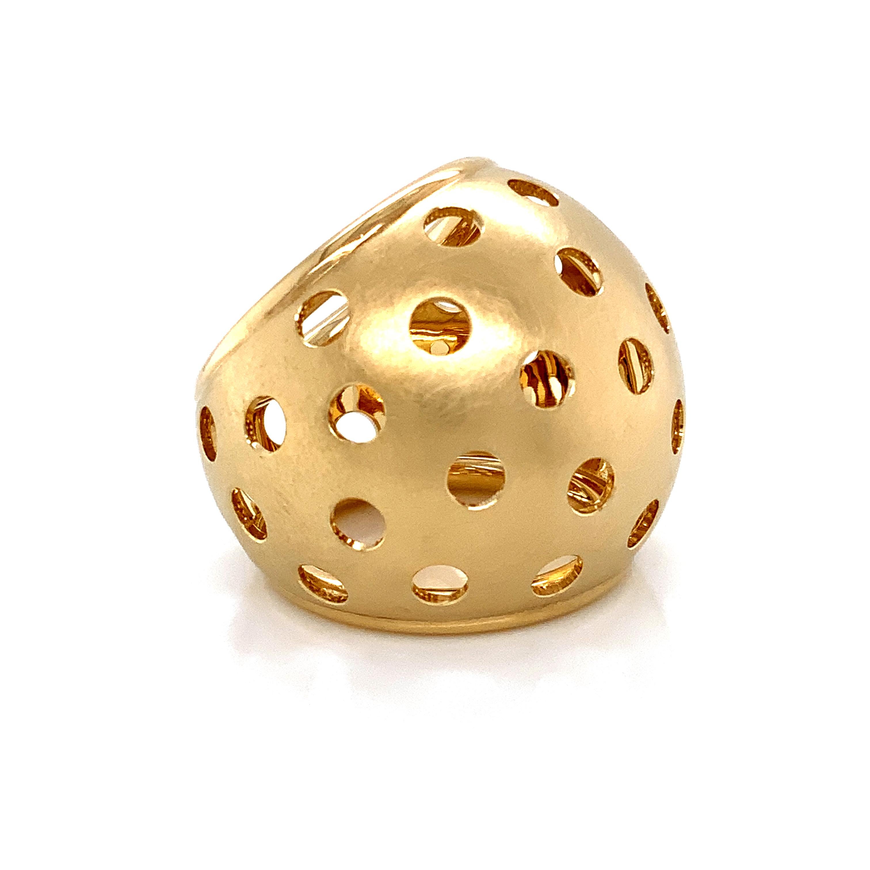 Contemporary Georg Spreng - Cocktail Ring Sphere Ball 18 Karat Yellow Gold Medium Perforation For Sale