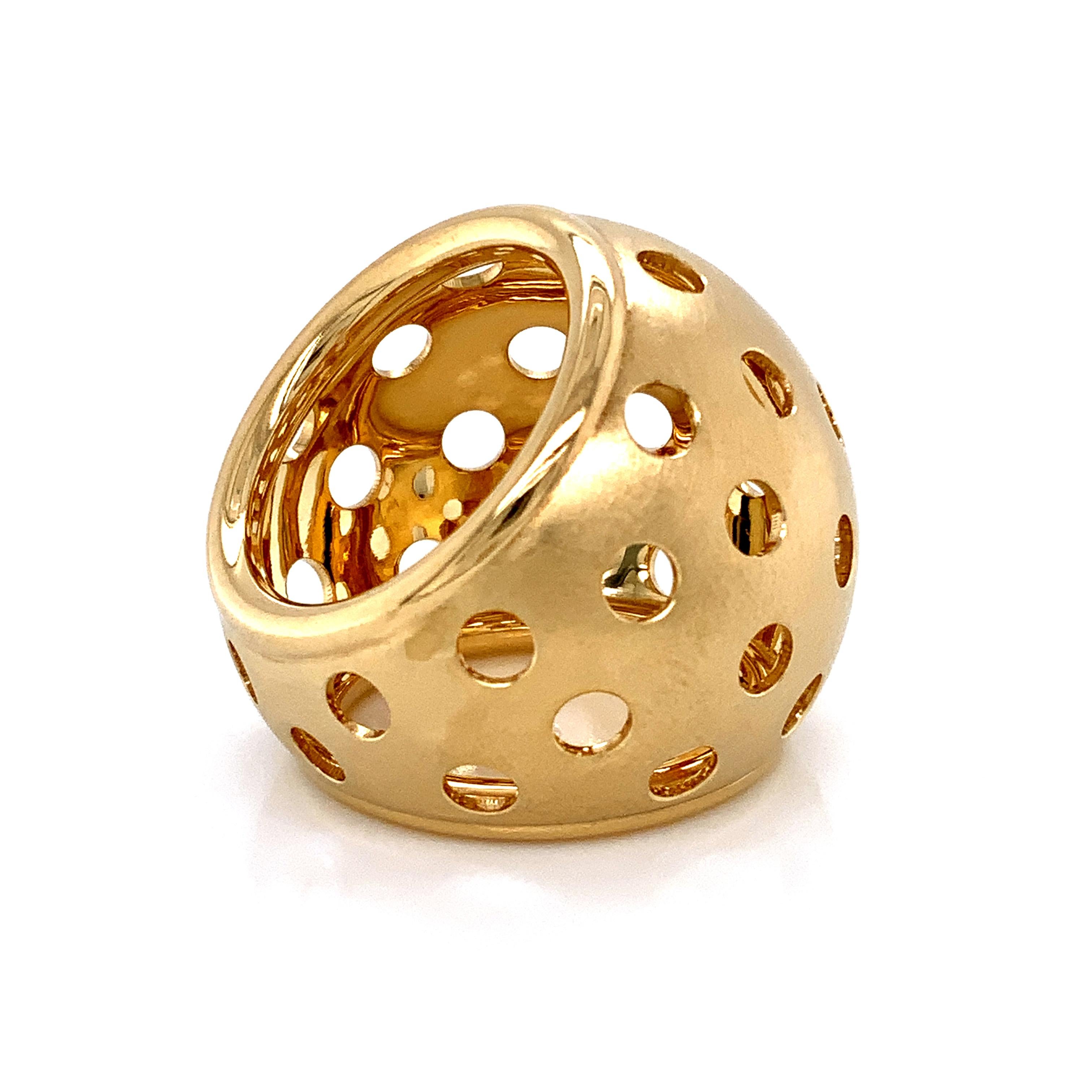 Women's or Men's Georg Spreng - Cocktail Ring Sphere Ball 18 Karat Yellow Gold Medium Perforation For Sale