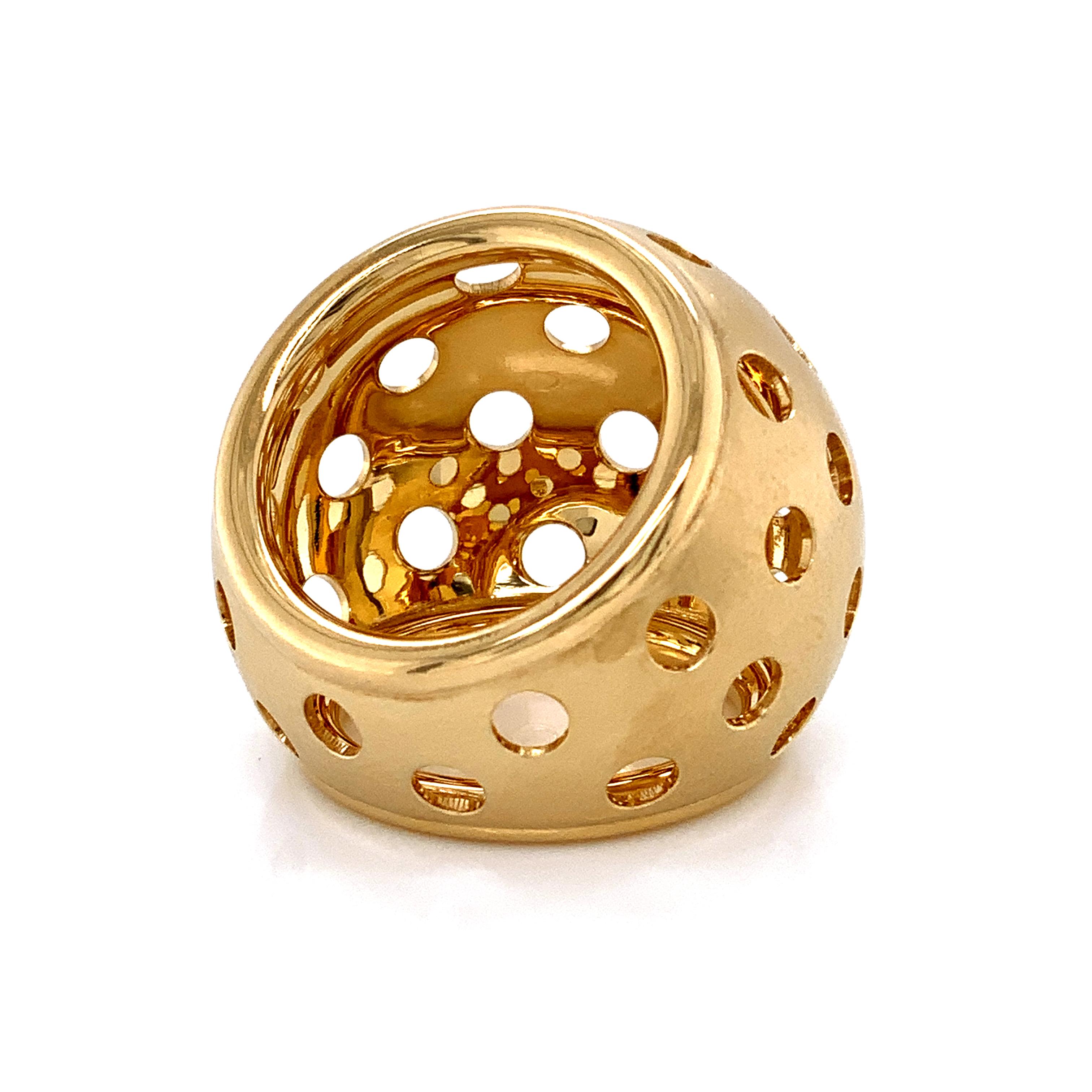 Georg Spreng - Cocktail Ring Sphere Ball 18 Karat Yellow Gold Medium Perforation For Sale 1