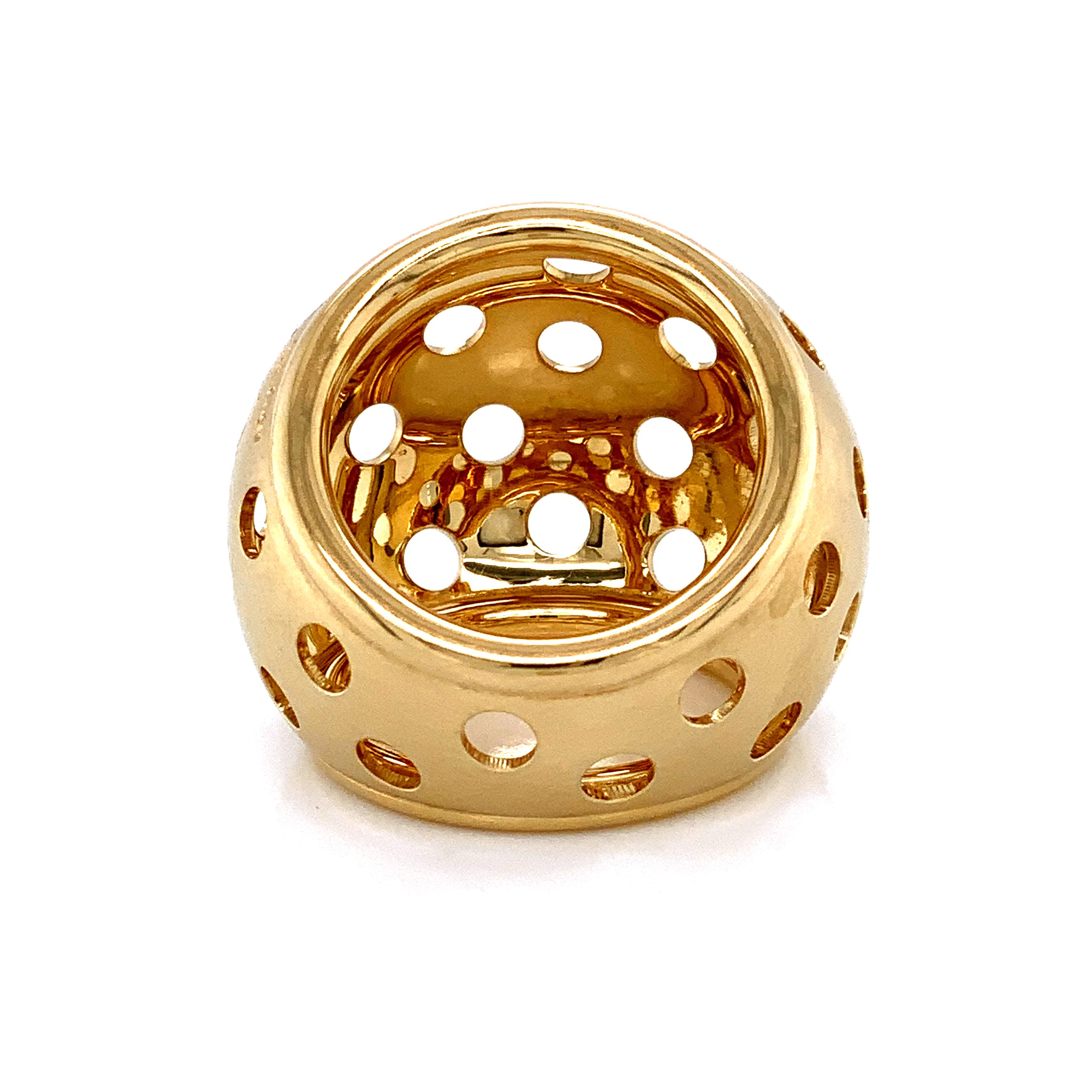 Georg Spreng - Cocktail Ring Sphere Ball 18 Karat Yellow Gold Medium Perforation For Sale 2