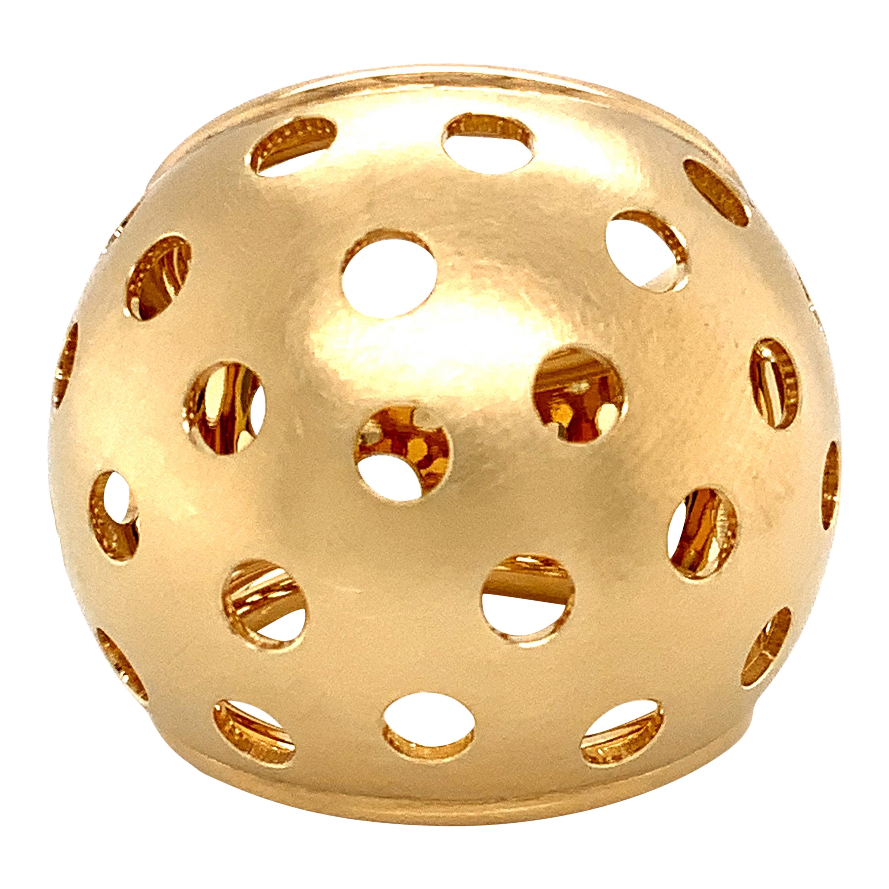 Georg Spreng - Cocktail Ring Sphere Ball 18 Karat Yellow Gold Medium Perforation For Sale