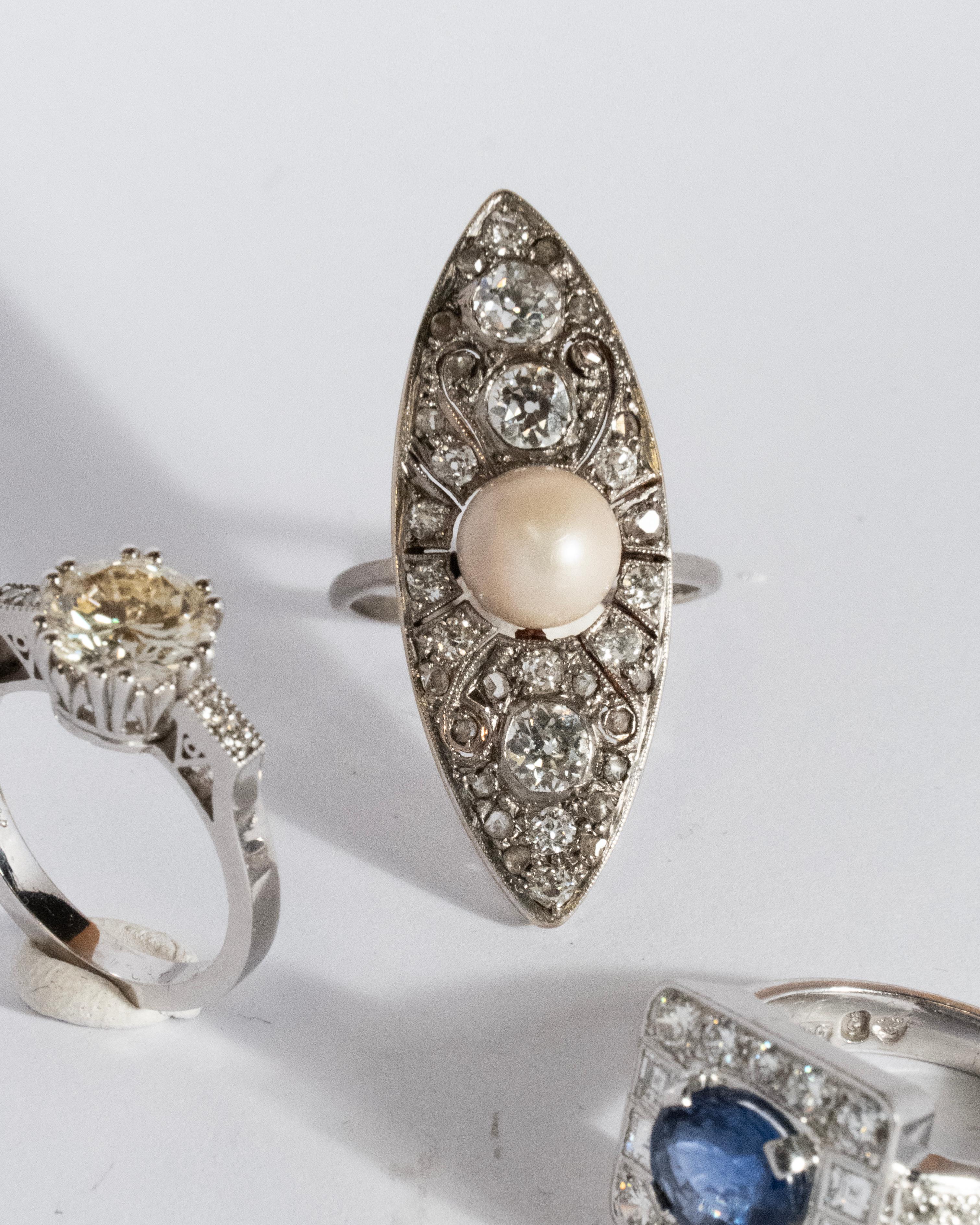 Cocktailring aus 18 Karat Gold mit Flood Perle und Diamanten im Zustand „Gut“ im Angebot in Stockholm, SE