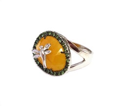 21st Century 18 Karat White Gold and Yellow Jade Dragonfly Cocktail Ring