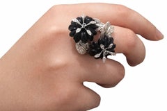 Cocktail Ring 18K White Gold with Hawk's Eye & 3.2ct Diamononds