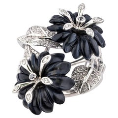 Cocktail Ring 18K White Gold with Hawk's Eye & 3.2ct Diamononds