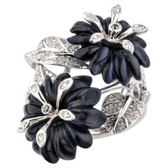 Cocktail Ring 18K White Gold with Hawk's Eye & Diamonds- Handcrafted To Order