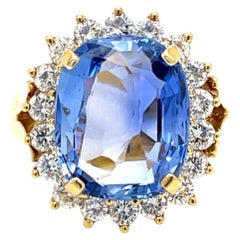 COCKTAIL RING 18K Yellow Gold Certified 12.00 Ct Burma Sapphire Diamond