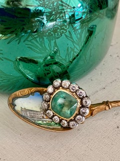 Cocktail Ring 18k Gold with 5 Carat Emerald and 1.25 Carat Rose Cut Diamonds