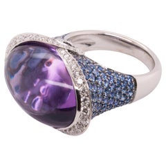 Cocktail Ring - 27.33 Carat Cabochon Amethyst Sapphire in 18K White Gold