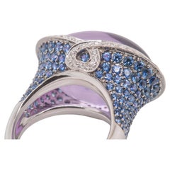 Cocktail Ring - 27.33 Carat Cabochon Amethyst Sapphire in 18K White Gold