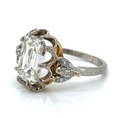 COCKTAIL RING 3.13 CTW Emerald Cut Diamond Filigree Platinum & 18KT Gold