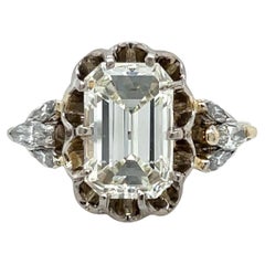 COCKTAIL RING 3.13 CTW Emerald Cut Diamond Filigree Platinum & 18KT Gold