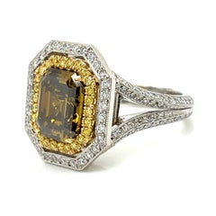 ANILLO DE COCOTEL 3,43 Ct. Diamante Marrón Amarillo Profundo Fancy Certificado por GIA