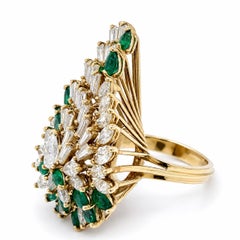COCKTAIL RING-5.65 Carat Diamond and Emerald Asymmetrical Waterfall Spray .