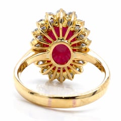 COCKTAIL RING 6.00 Carat Oval Ruby Cabochon & 1.15 CTW Diamond Halo in 18K Gold