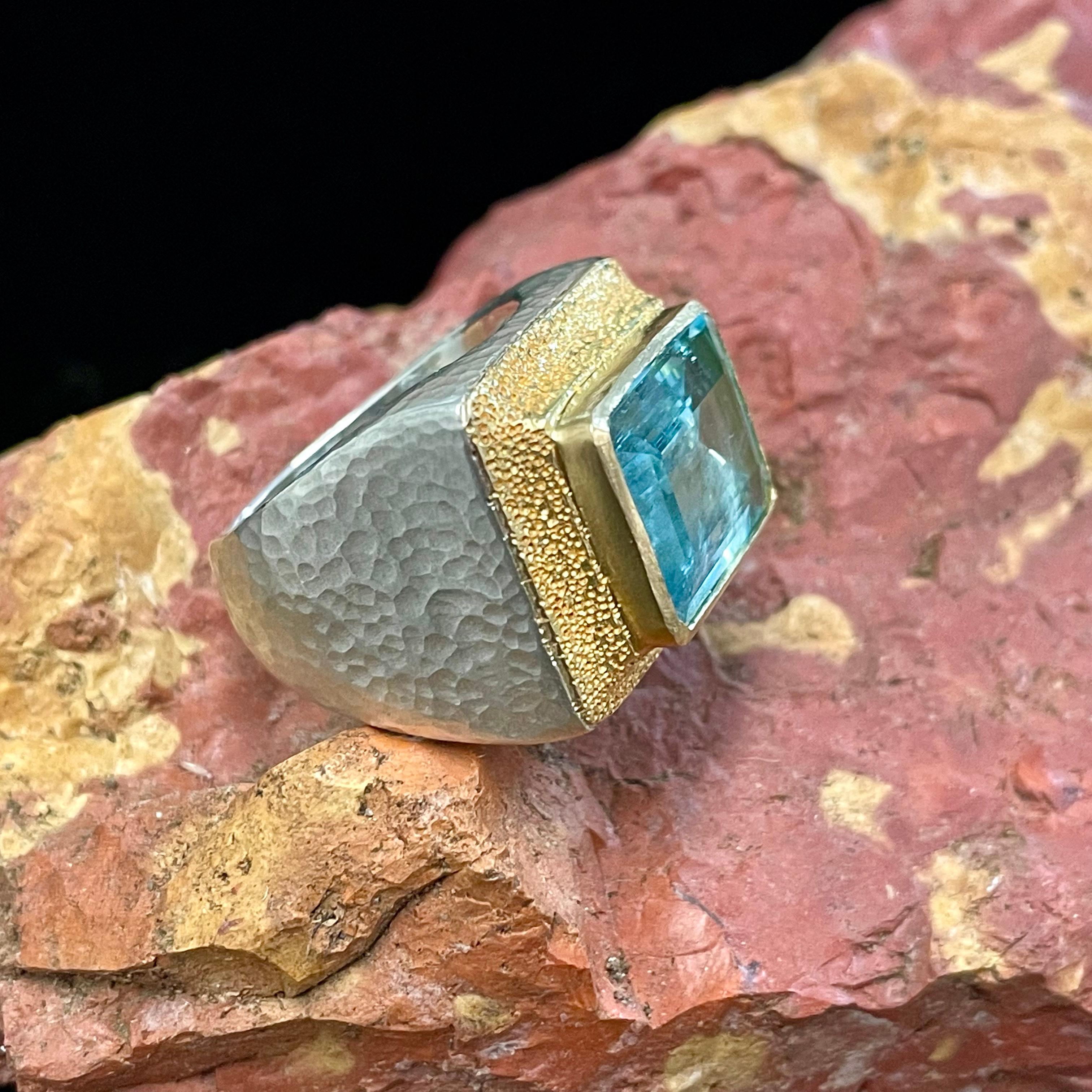 Cushion Cut Cocktail Ring 7.4 Carat Aquamarine Sterling Silver 18K Gold For Sale