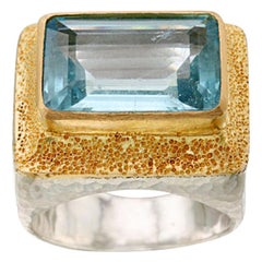 Cocktail-Ring 7,4 Karat Aquamarin Sterlingsilber 18K Gold