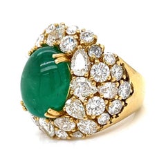 COCKTAIL Ring-9.00 Carat Natural Cabochon Emerald and 7.20 CTW Mixed-Cut Diamond
