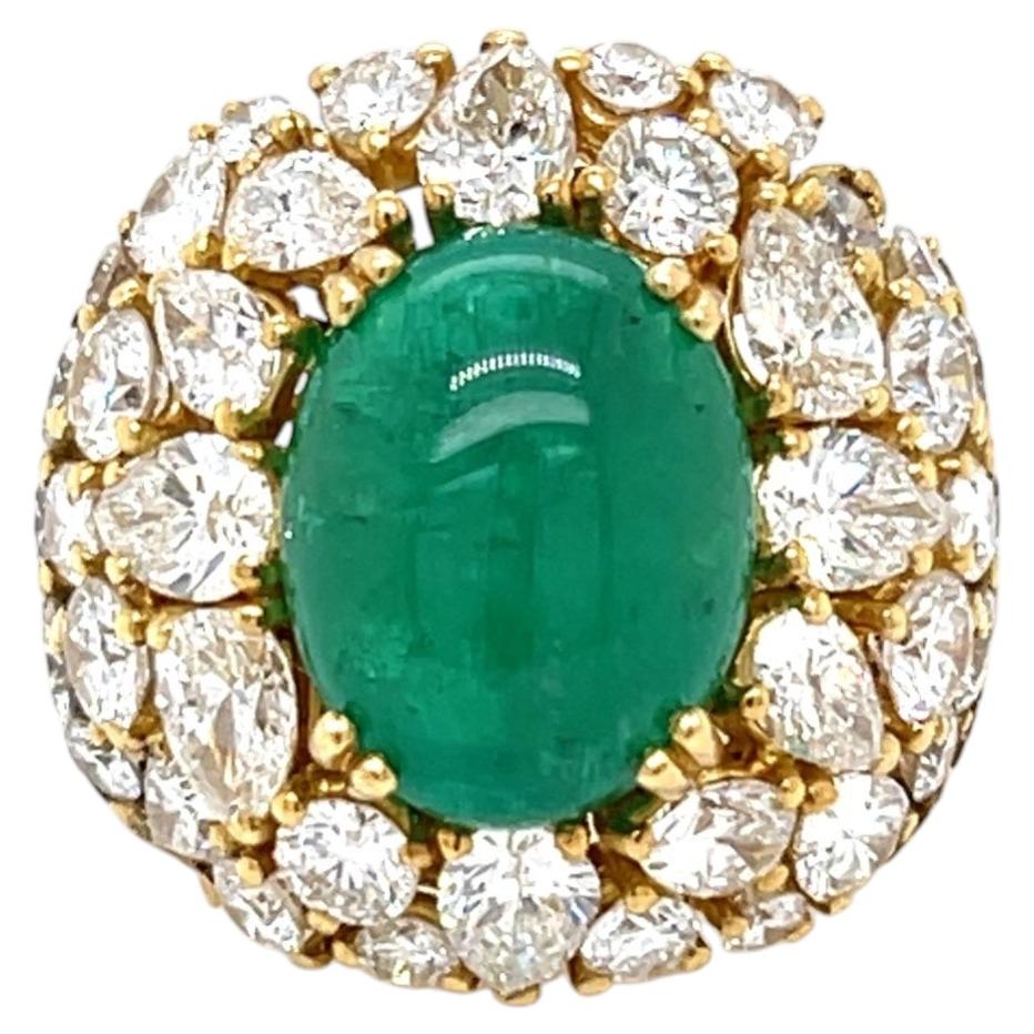 COCKTAIL Ring-9.00 Carat Natural Cabochon Emerald and 7.20 CTW Mixed-Cut Diamond
