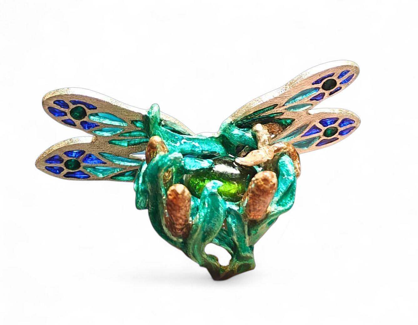 Artisan Cocktail Ring 960 ring Hot Enamel & Green Tourmaline Gemstone For Sale