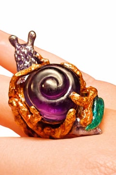 Cocktail Ring 960 Silver Amethyst Gemstone & Hot Enamel By Konforti Jewelry