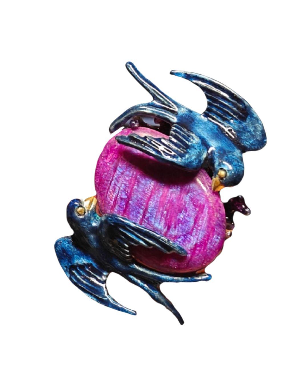 Taglio misto Anello Cocktail 960 Argento Smalto a caldo 33 Ct. Pietra di luna viola intagliata a mano in vendita