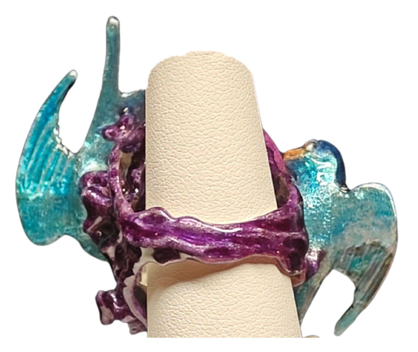 Artista Anello Cocktail 960 Argento Smalto a caldo 33 Ct. Pietra di luna viola intagliata a mano in vendita