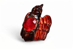 Cocktail Ring 960 Silver Hot Enamel & Ruby Gemstone By Konforti Jewelry