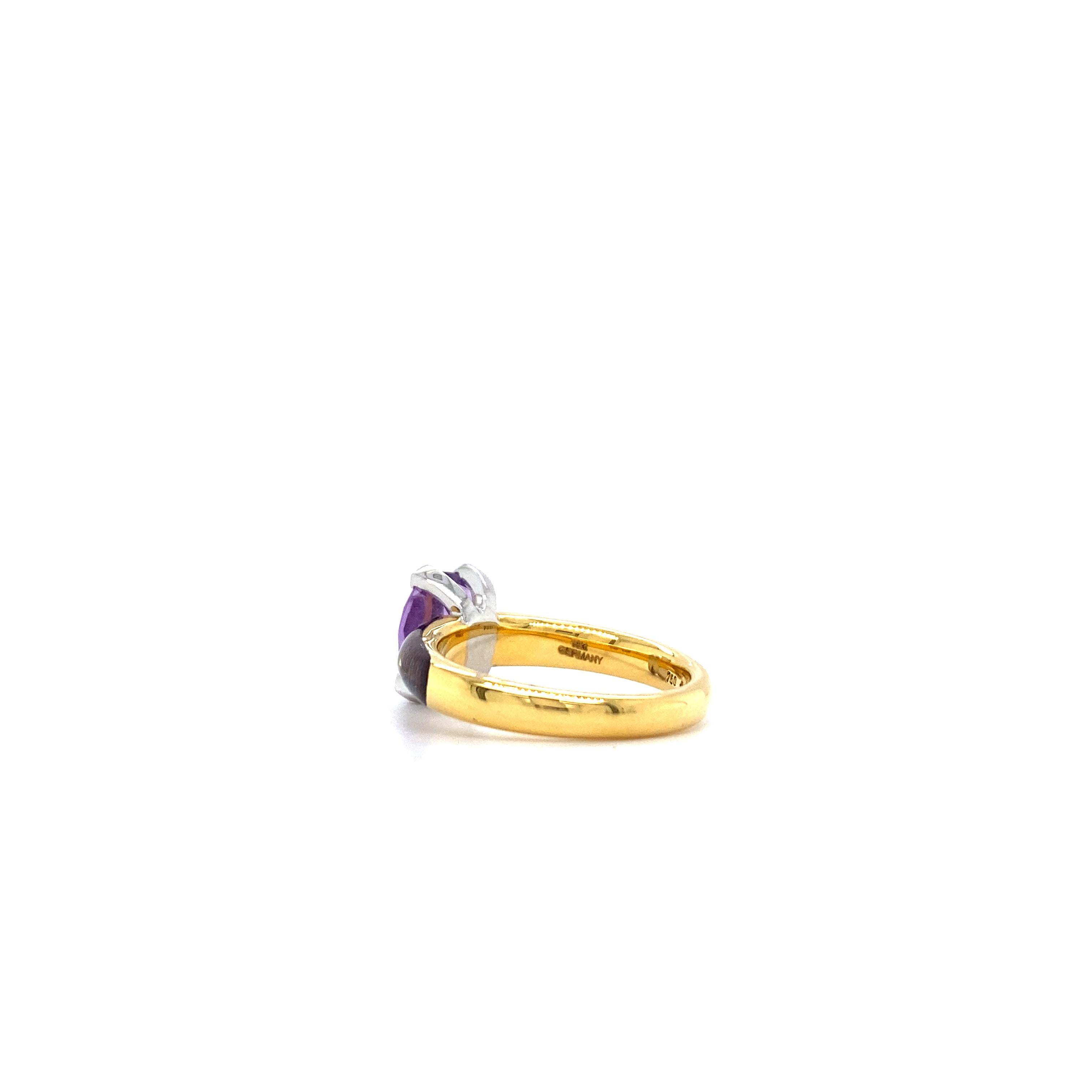 Bague cocktail, améthyste, émail vitrifié violet, or jaune 18 carats, 4 diamants Neuf - En vente à Pforzheim, DE