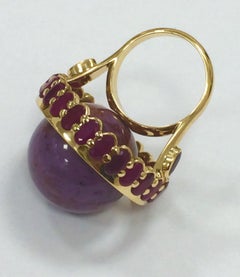 Cocktail Ring Anne Bourat Jade  26 Rubies 10, 7 Grams Yellow Gold 18k  Metric 54