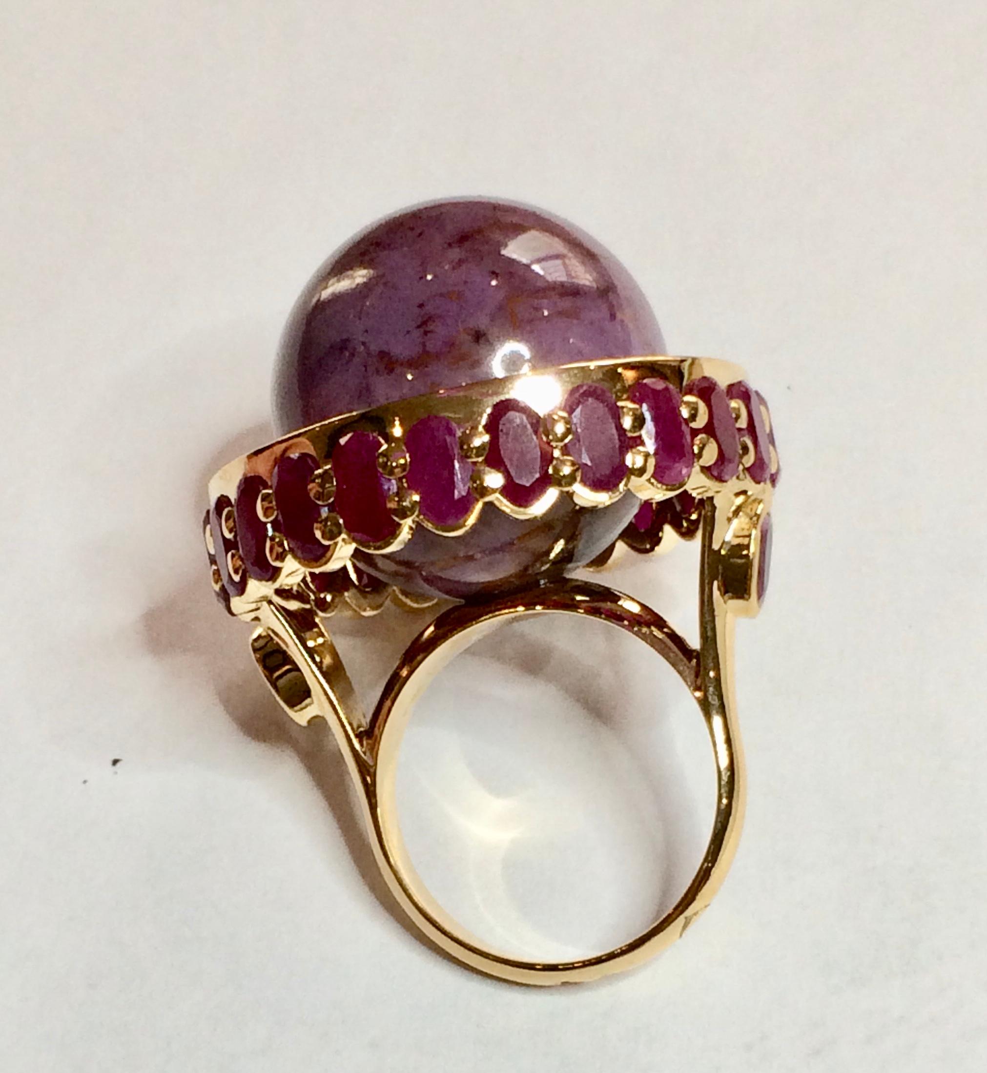 Cocktail Ring Anne Bourat Jade  26 Rubies 10, 7 Grams Yellow Gold 18k  Metric 54  In New Condition For Sale In Paris, Île de France