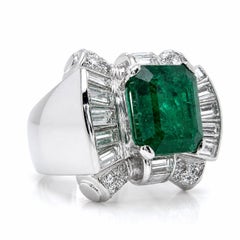 Cocktail Ring - Art Deco 5.50 Carat Emerald & 2.85 CTW Diamond Platinum.