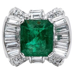 Cocktail Ring - Art Deco 5.50 Carat Emerald & 2.85 CTW Diamond Platinum.
