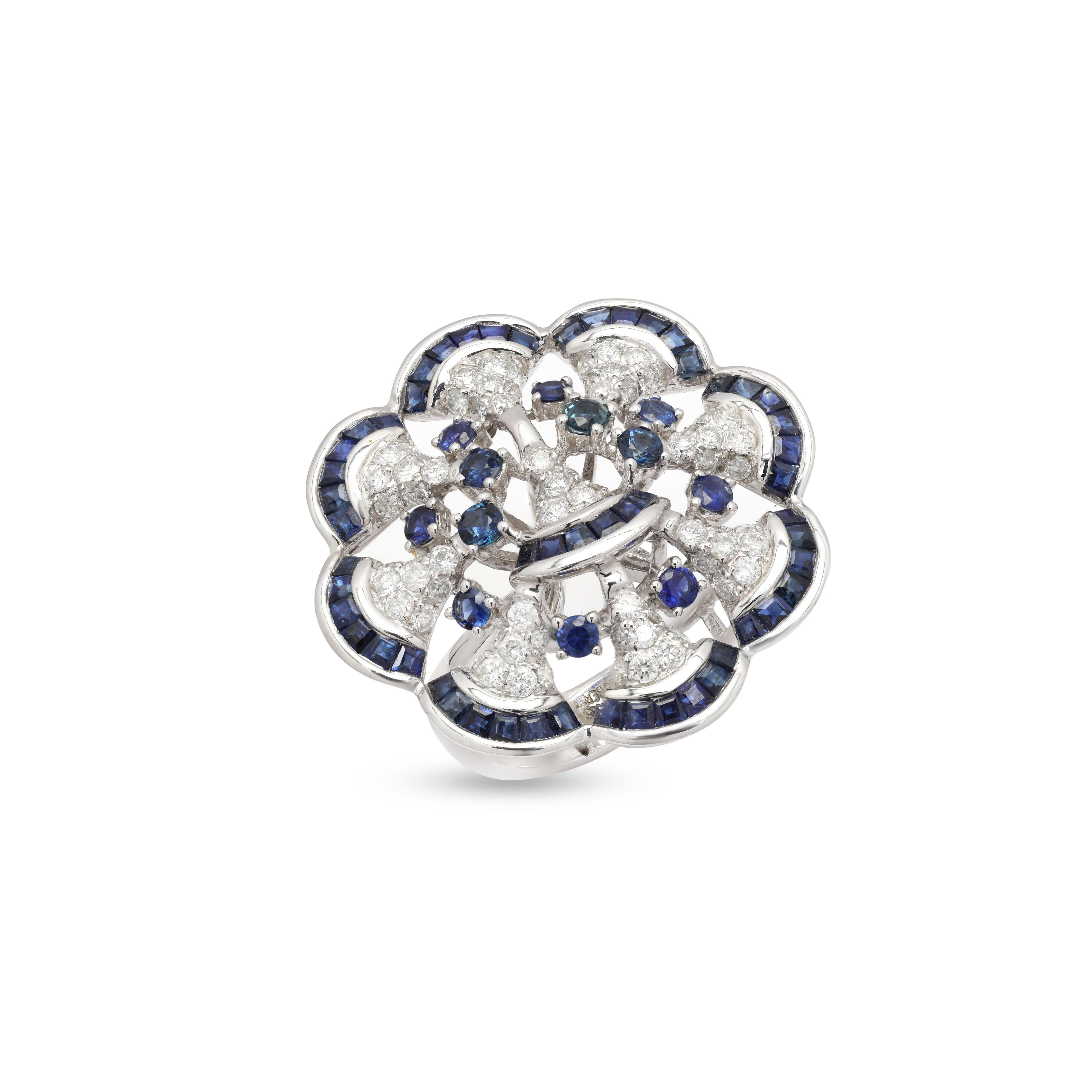 For Sale:  Cocktail Ring Blue Sapphire and Diamond Ring in 14K White Gold 4
