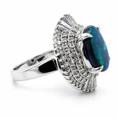 COCKTAIL RING- Certified 2.83 Carat Natural Black Opal and Diamonds