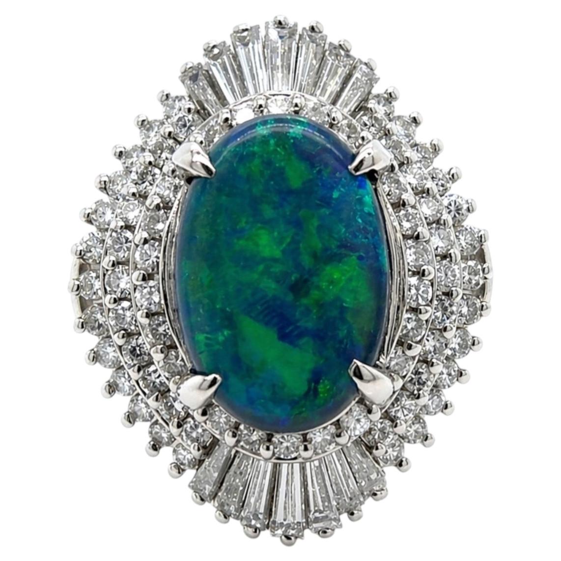 COCKTAIL RING- Certified 2.83 Carat Natural Black Opal and Diamonds