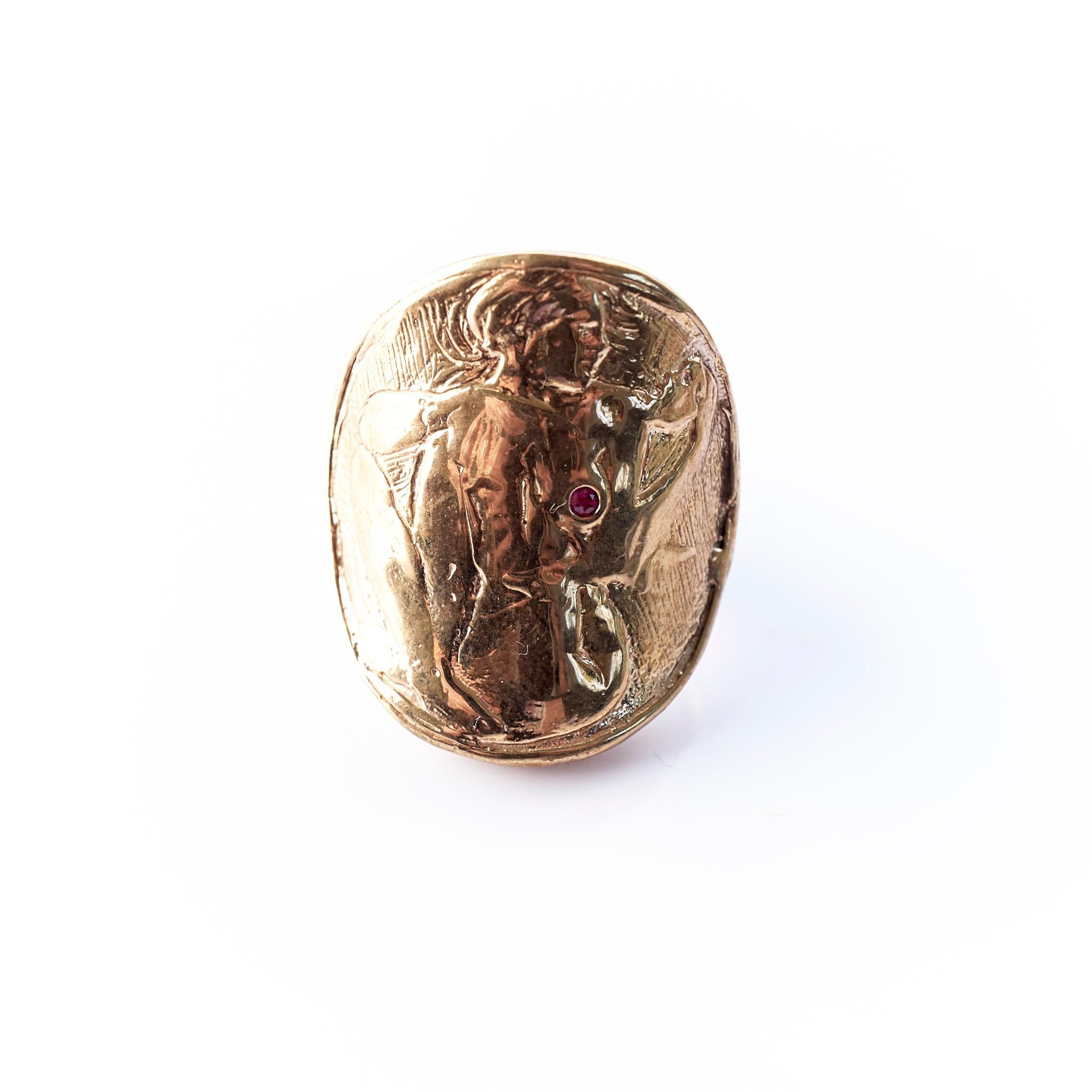 Cocktail Ring Coin Woman Ruby Bronze J Dauphin For Sale 1
