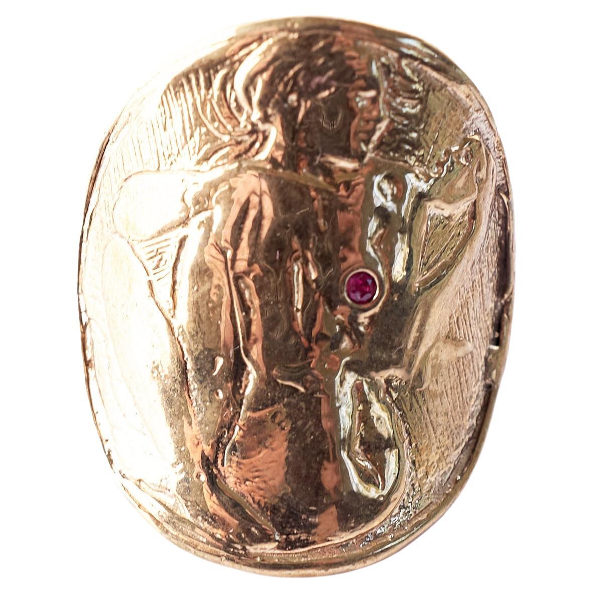 Bague cocktail pièce de monnaie pour femme en rubis et bronze J Dauphin en vente