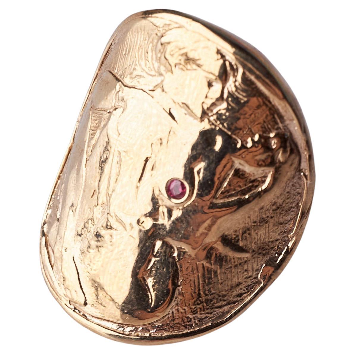 Cocktail Ring Coin Woman Ruby Gold 18 Carat J Dauphin For Sale