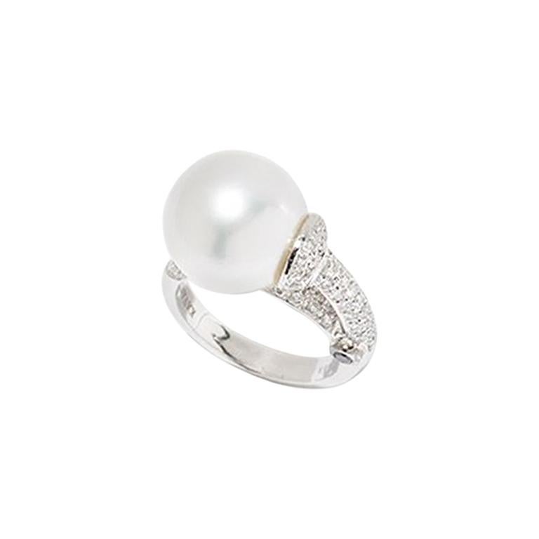 Cocktail Ring Diamonds and South Sea Cultured Pearl 18 Karat For Sale