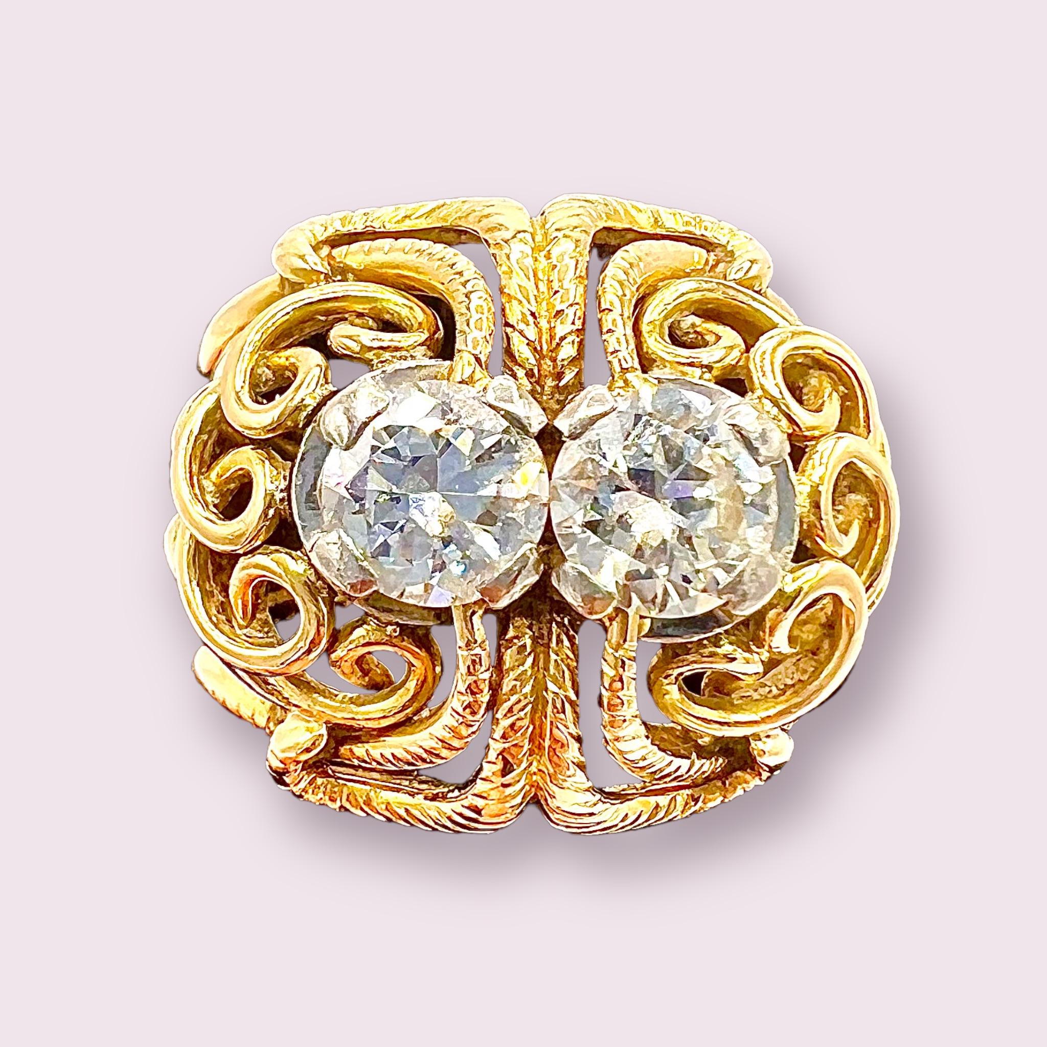 Cocktail Ring from the 1950s in 18 Carat Gold, Set with Two Modern Cut Diamond 1