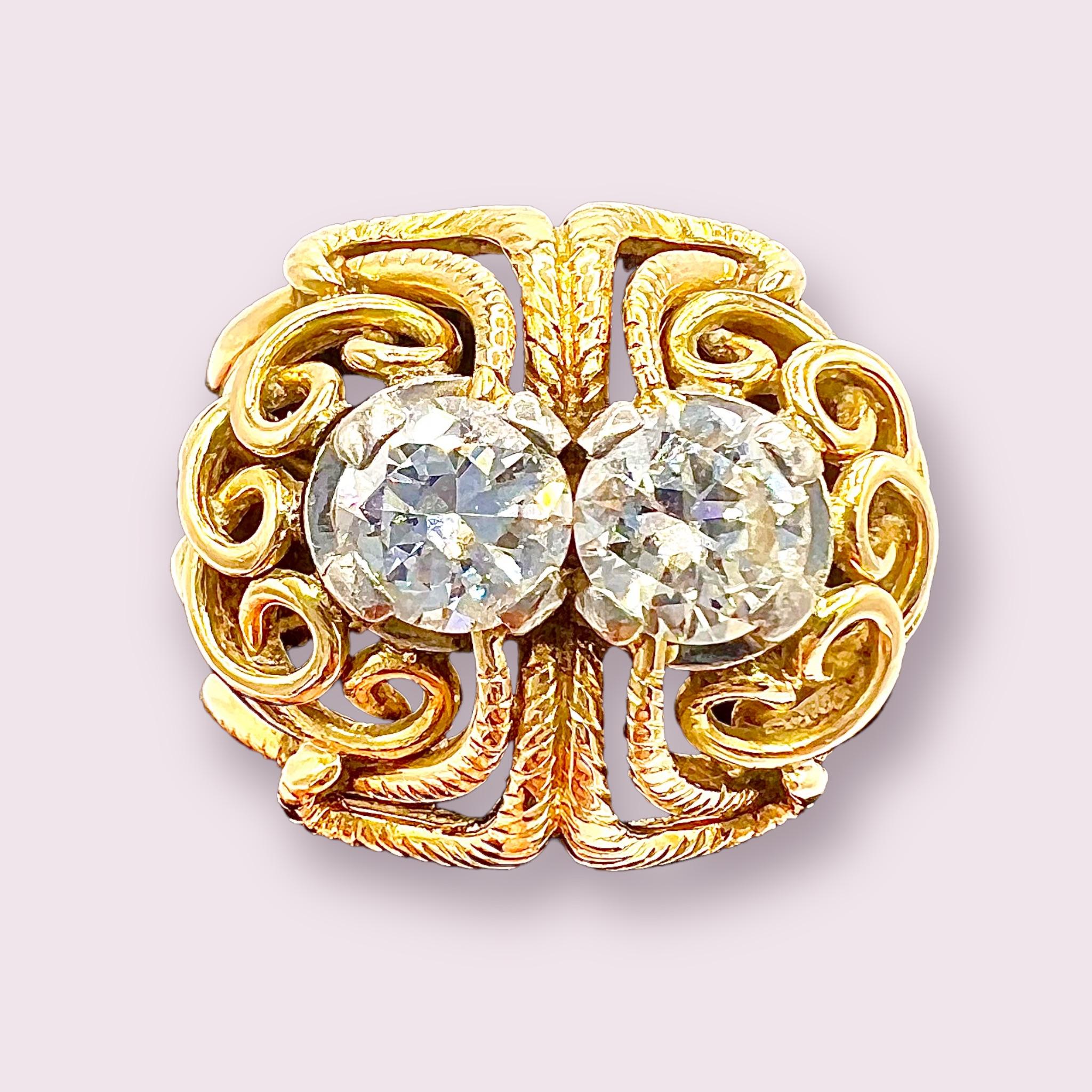 Cocktail Ring from the 1950s in 18 Carat Gold, Set with Two Modern Cut Diamond im Angebot 2