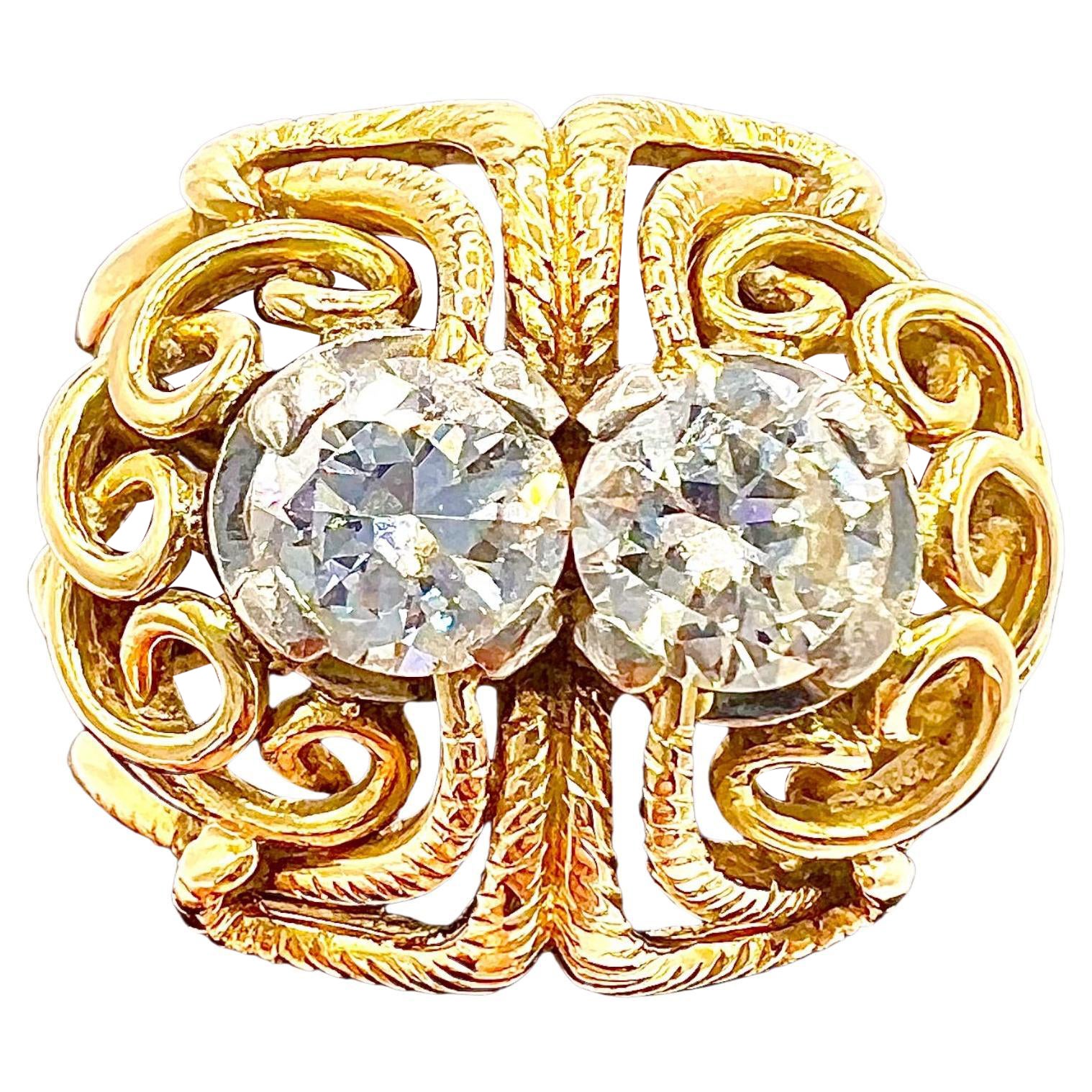 Cocktail Ring from the 1950s in 18 Carat Gold, Set with Two Modern Cut Diamond