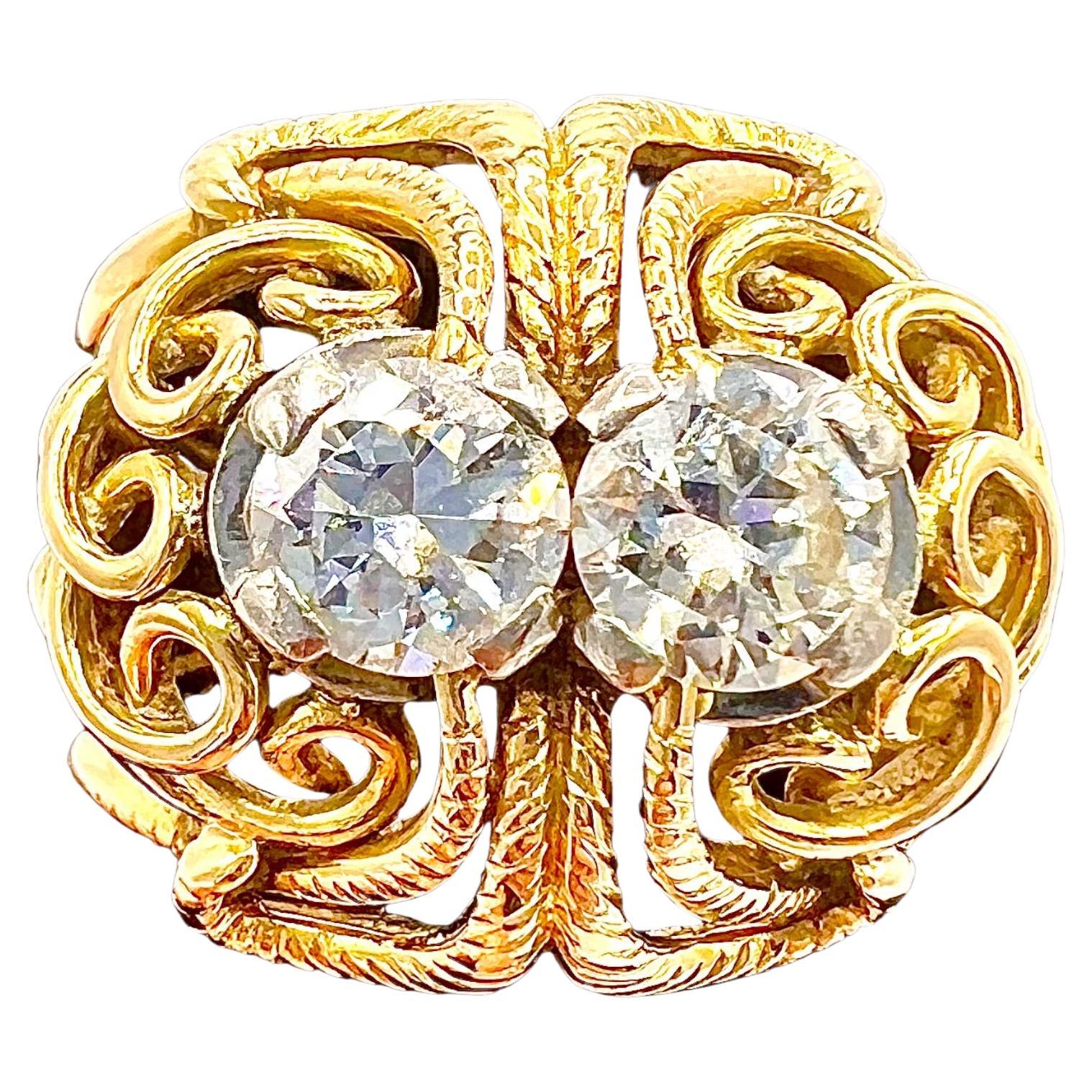 Cocktail Ring from the 1950s in 18 Carat Gold, Set with Two Modern Cut Diamond