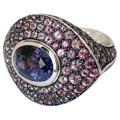 Cocktail Ring in 18 Karat White Gold with Lilac Colored Pave Set Spinels