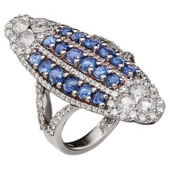 Cocktail ring in 18Kt White Gold, 1, 75 cts Diamonds & 2, 35 Blue Sapphires 