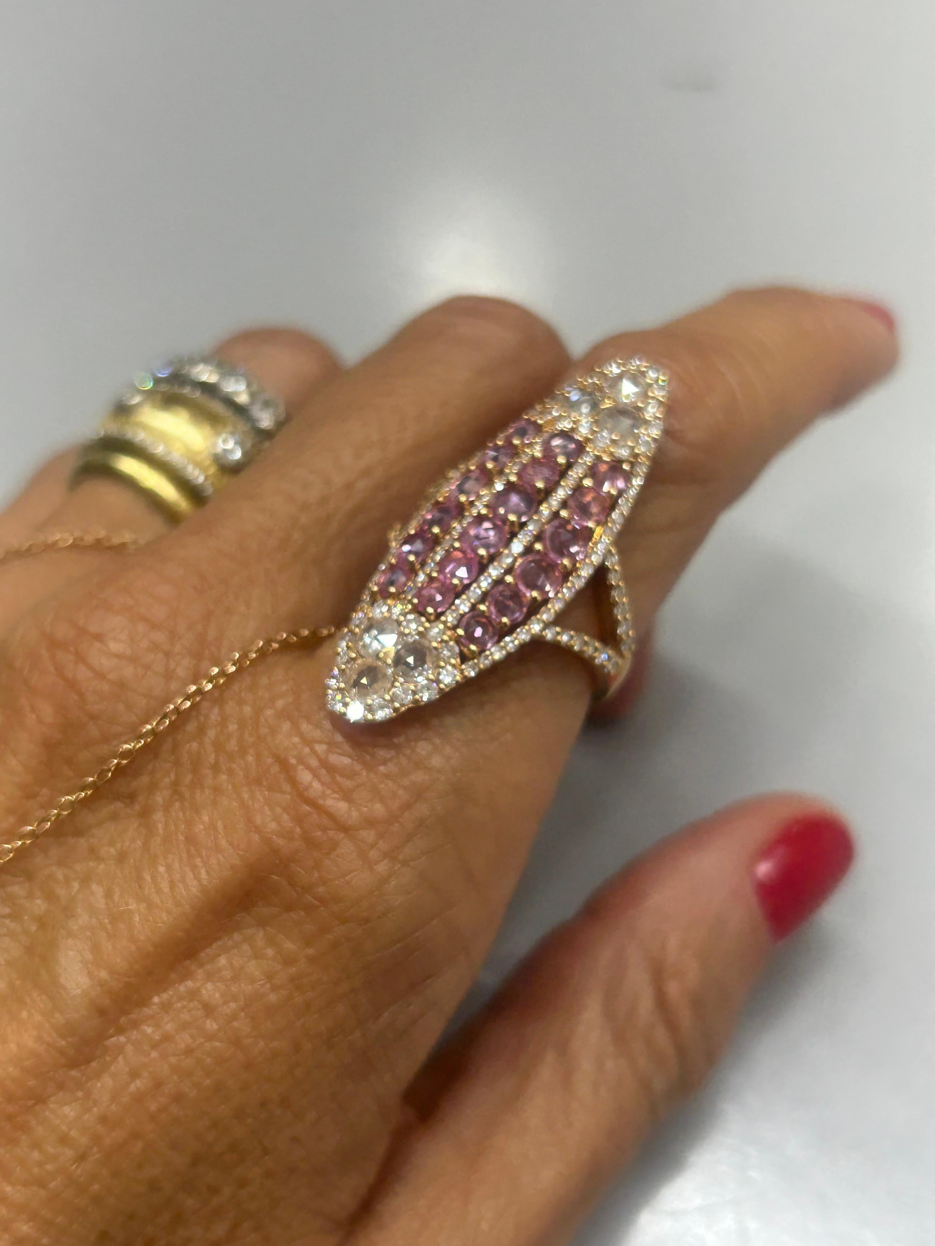 This magnificent CLIO cocktail ring is extremely versatile. You can wear it in a casual mode with jeans and a tshirt or it may be a head-turner ring at cocktails or galas. The rose-cut & brilliant diamonds are manually set following the expertise of