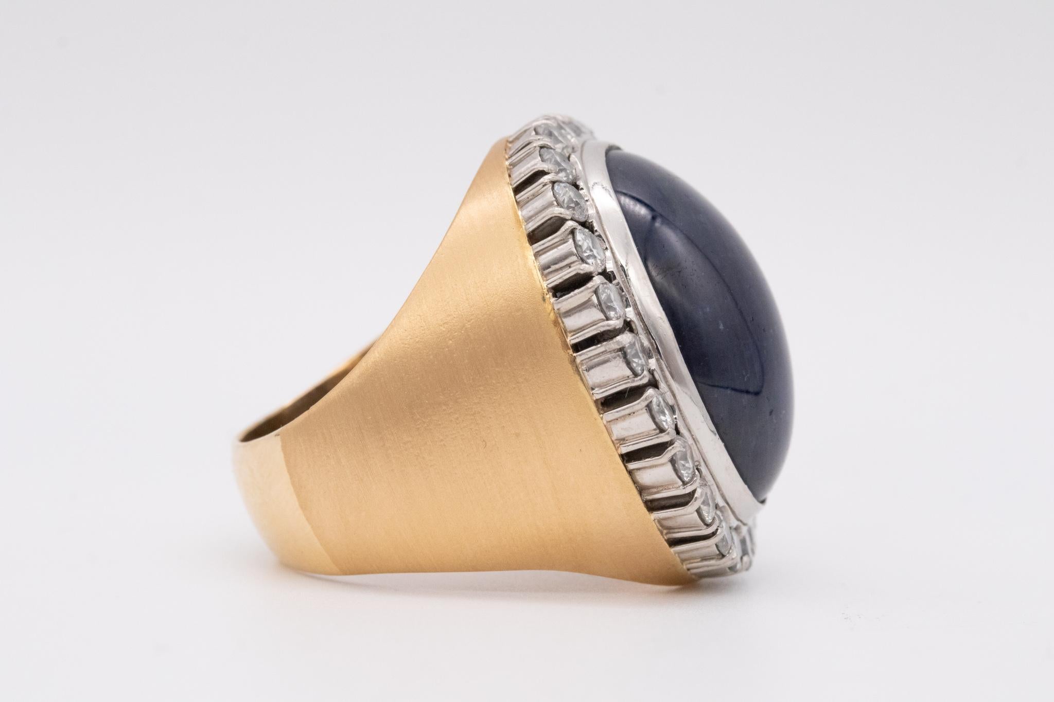 Cocktail Ring in 18Kt Yellow Gold and Platinum 60.87 Ctw Blue Sapphire Diamonds 2