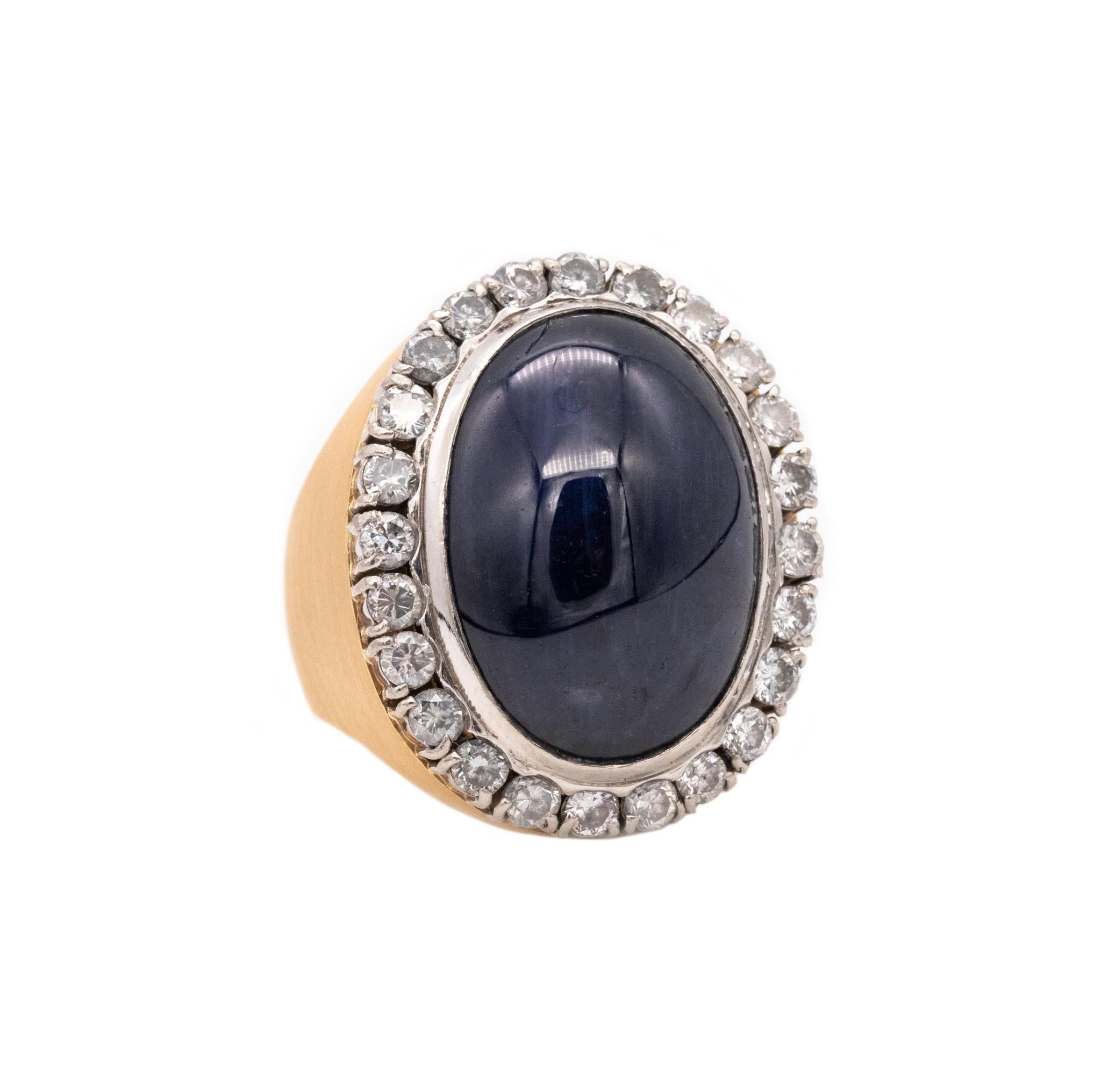Cocktail Ring in 18Kt Yellow Gold and Platinum 60.87 Ctw Blue Sapphire Diamonds 3